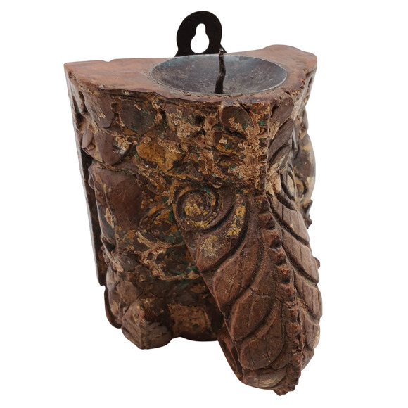 Vintage Wooden Wall Hanging Carved Pillar Candle Holder Handcrafted Decor - Picture 1 of 9